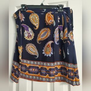 Tory Burch 100% Silk Skirt Women’s 8 Navy Blue Paisley Pleated A-Line